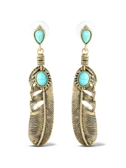 Jessica Simpson Turquoise Stone Feather Drop Earrings< Turquoise Collection|Earrings