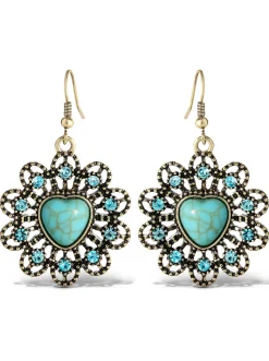 Jessica Simpson Turquoise Stone Ornate Heart Earrings< Turquoise Collection|Earrings