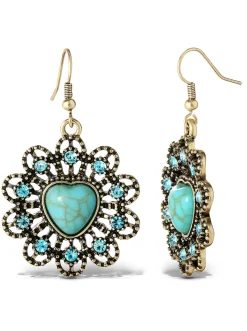 Jessica Simpson Turquoise Stone Ornate Heart Earrings< Turquoise Collection|Earrings